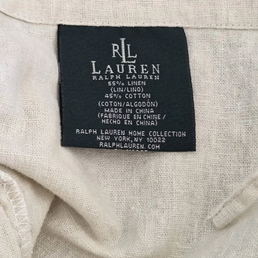 Ralph Lauren Home Linen Slub Pillowcase Ecru with Crochet Lace Trim Farmhouse